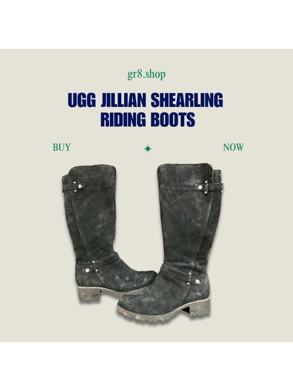UGG Jillian Shearling Riding Boots Size 5 Black Suede Women's Winter Durable Sol